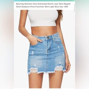Beluring Women’s Distressed Denim Jean Skirt Ripped